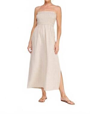 NEW ALLIE ROSE linen smocked midi dress in natural